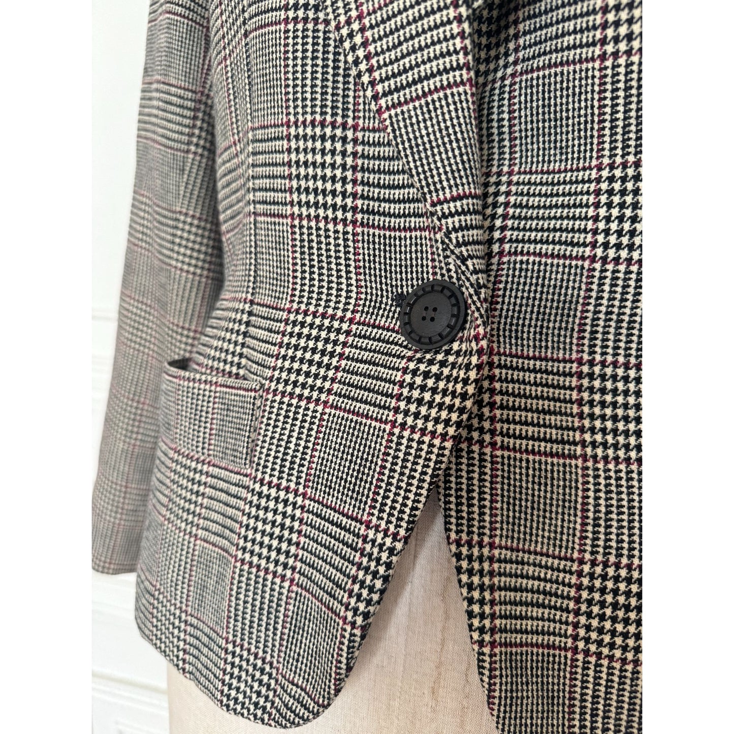 Vintage Grey Checkered Wool Blazer