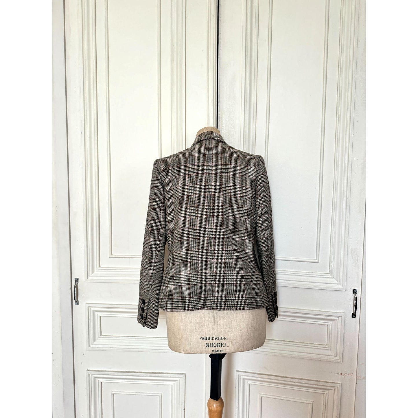 Vintage Grey Checkered Wool Blazer