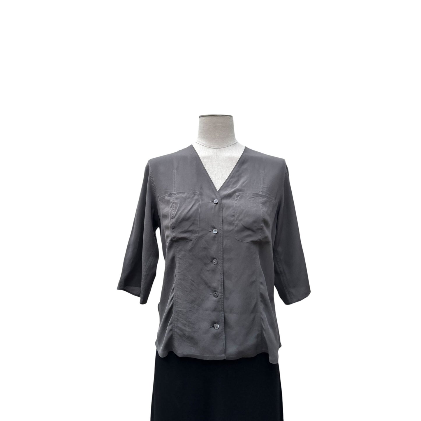 1980s Grey Silk V-Neck Top