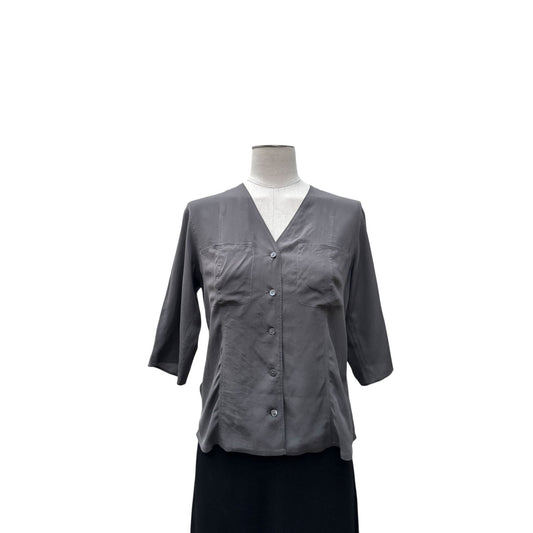 1980s Grey Silk V-Neck Top