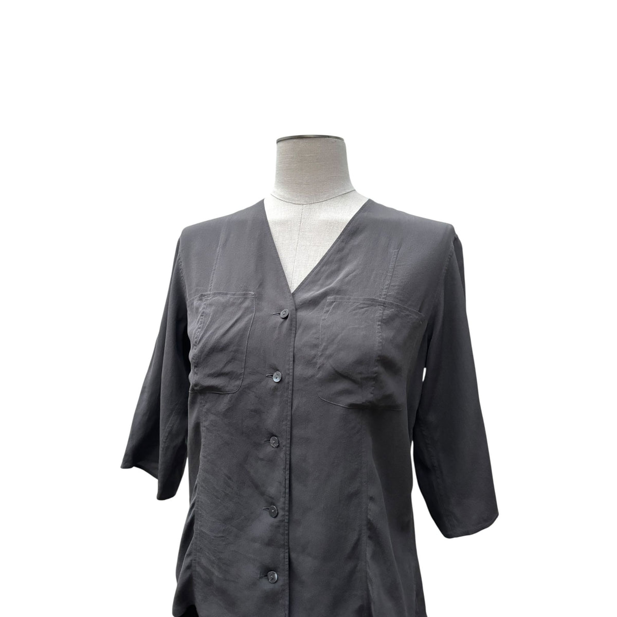 1980s Grey Silk V-Neck Top