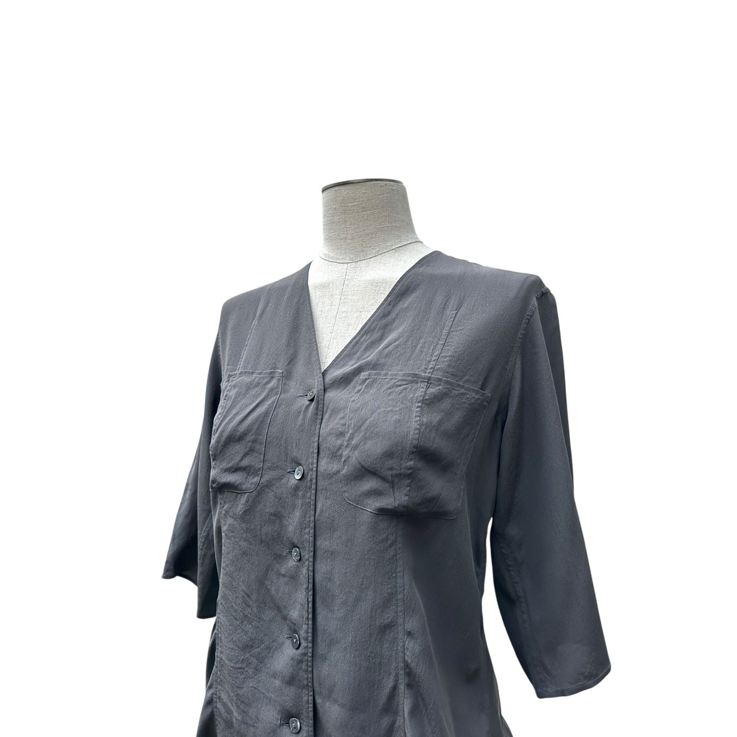 1980s Grey Silk V-Neck Top