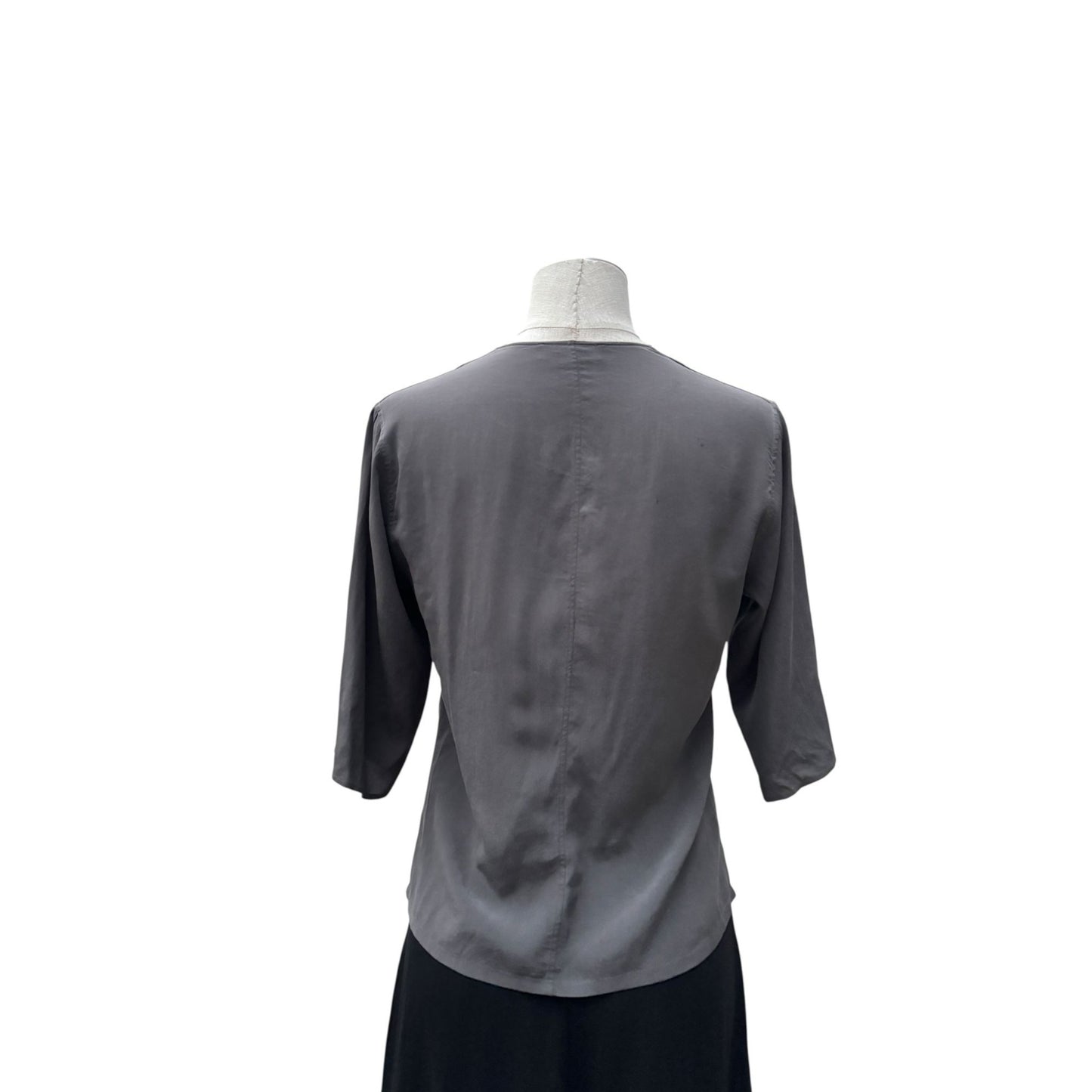1980s Grey Silk V-Neck Top