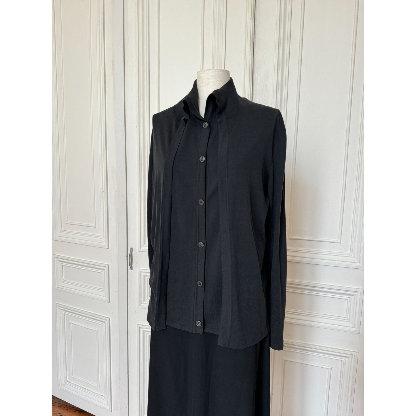 Hermes  by Martin Margiela  Black Cotton Cardigan / Shirt-Cardigan 