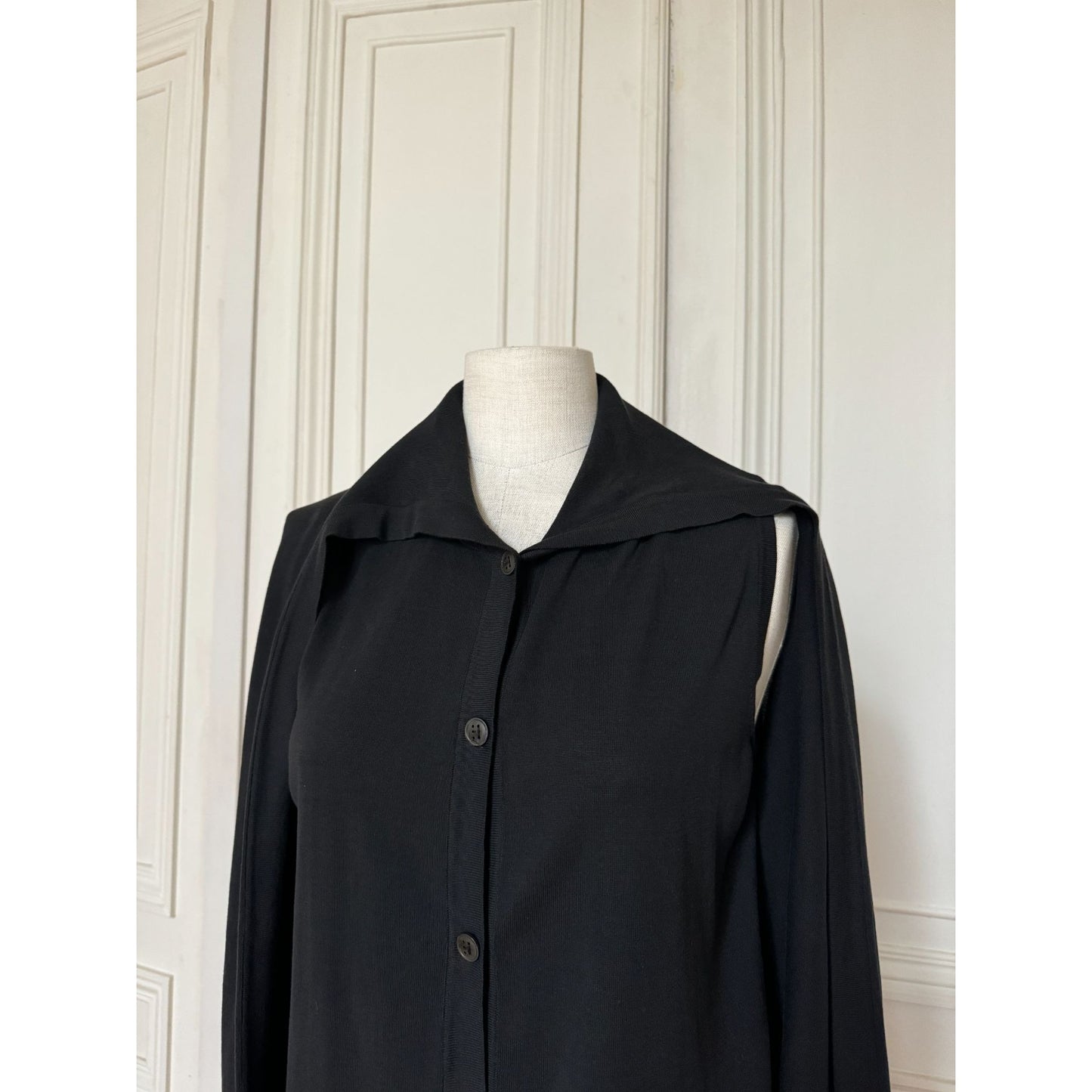 Hermes  by Martin Margiela  Black Cotton Cardigan / Shirt-Cardigan 