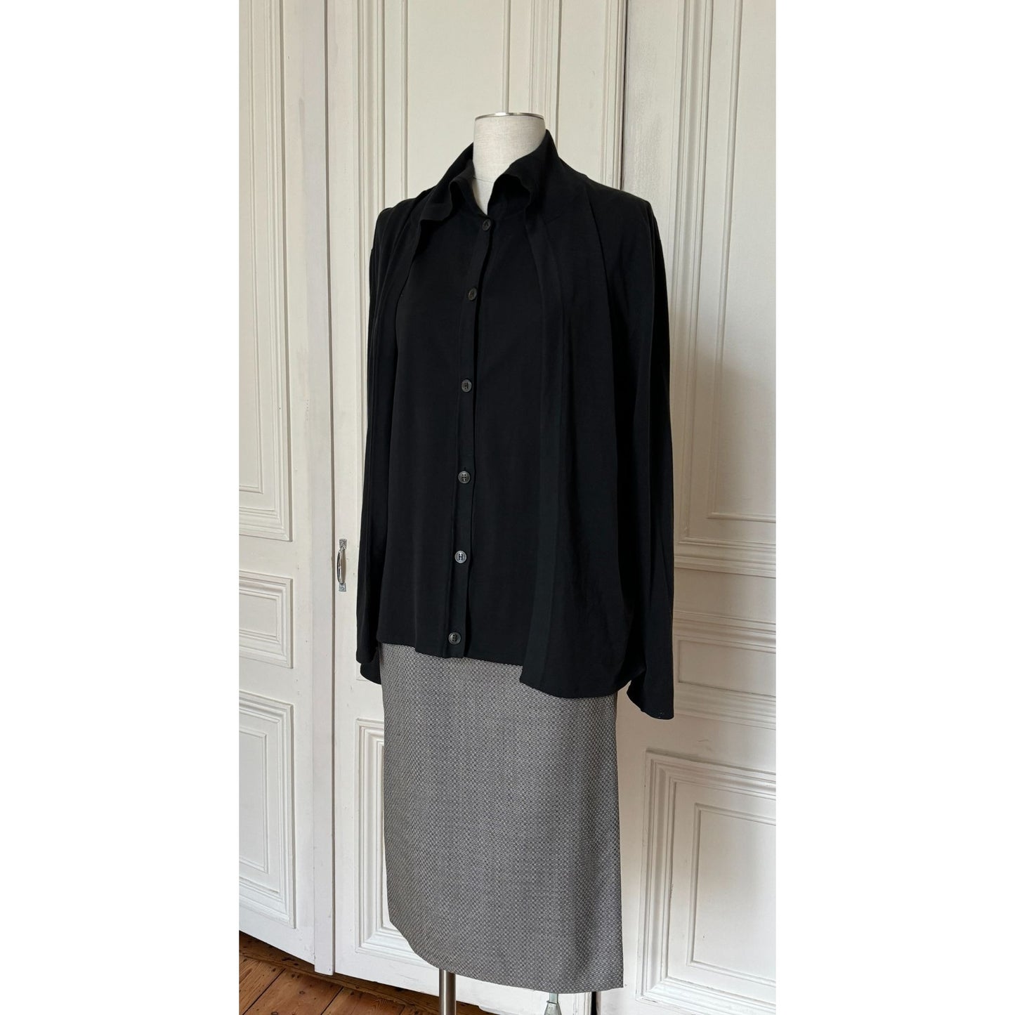 Hermes  by Martin Margiela  Black Cotton Cardigan / Shirt-Cardigan 