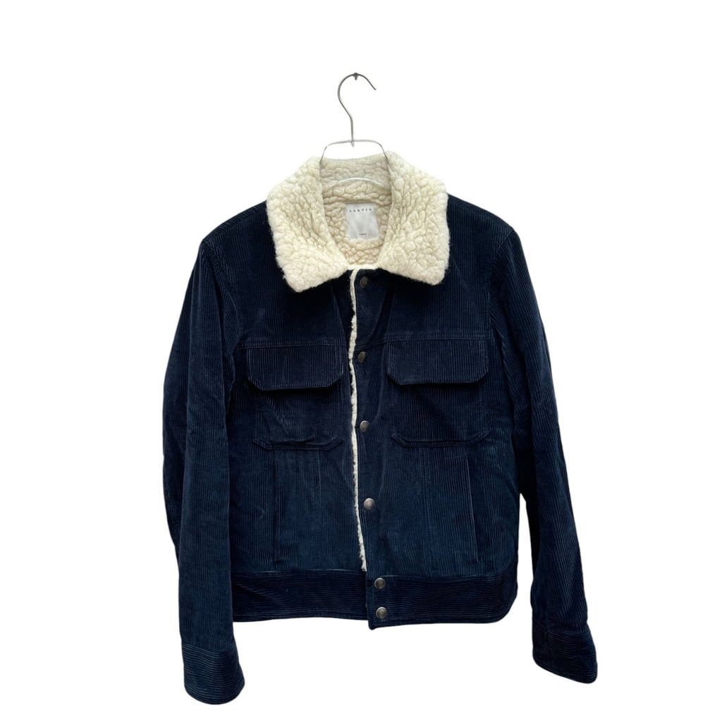 Dark Navy Corduroy Real Shearling Jacket