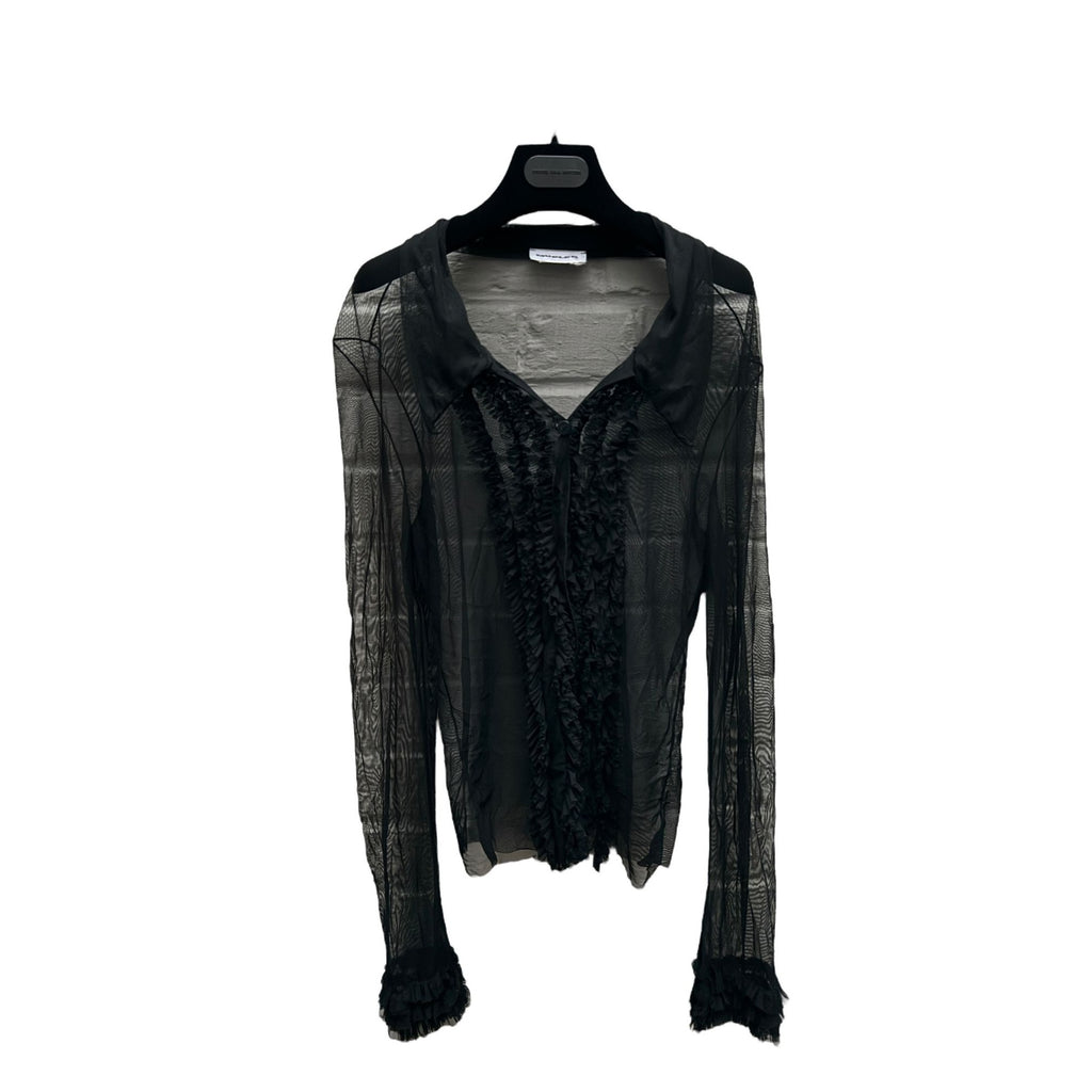 Black Ruffled Mesh Nylon Shirt