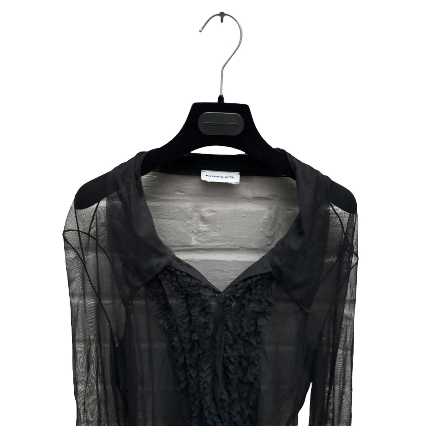 Black Ruffled Mesh Nylon Shirt