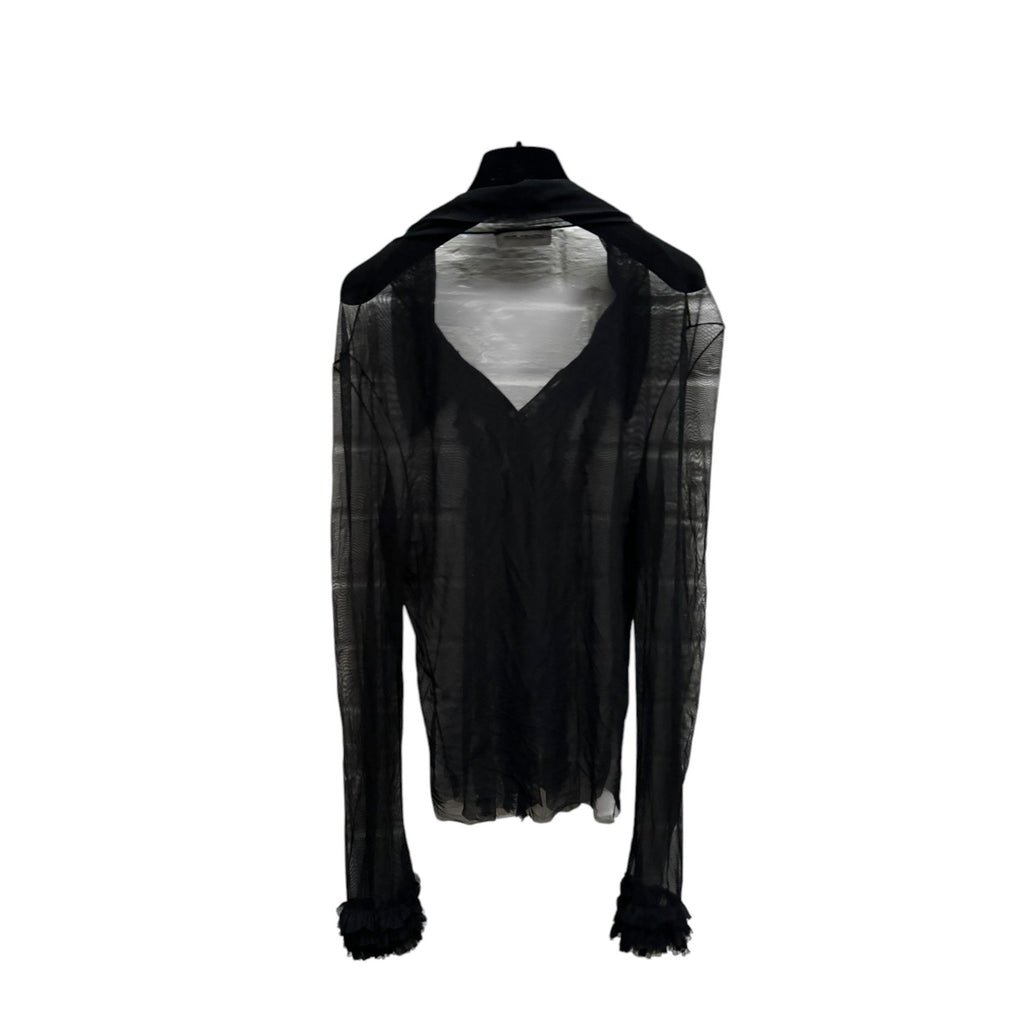 Black Ruffled Mesh Nylon Shirt