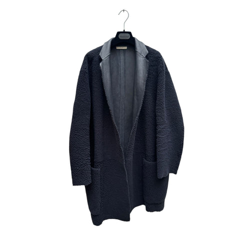 Navy Shearling Leather Crombie Coat