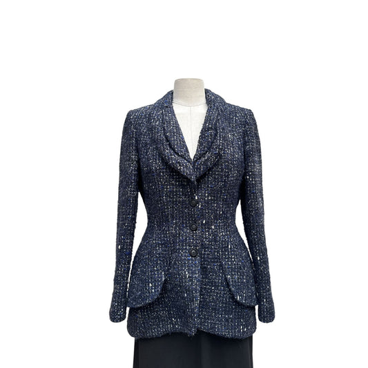 1990s Navy Bouclé Blazer Jacket