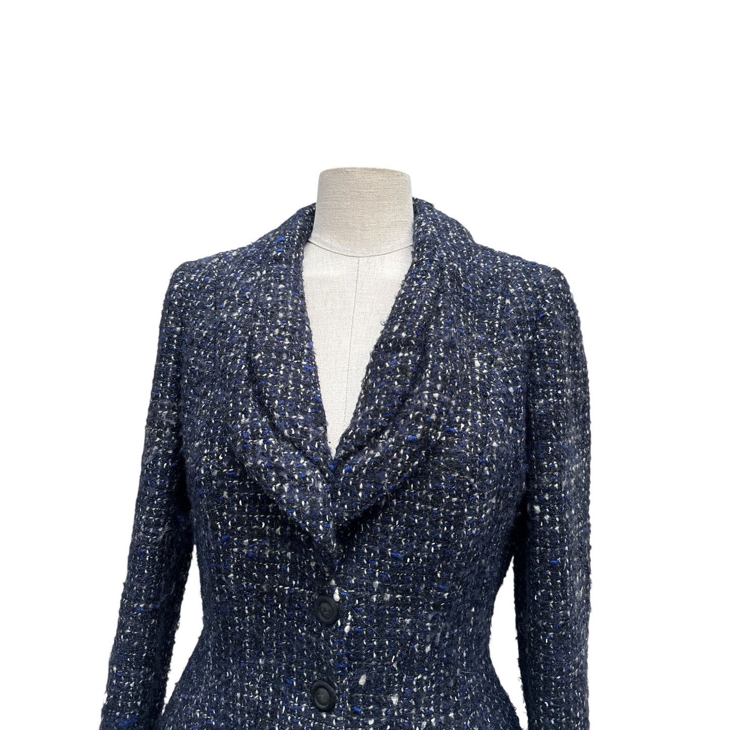 1990s Navy Bouclé Blazer Jacket