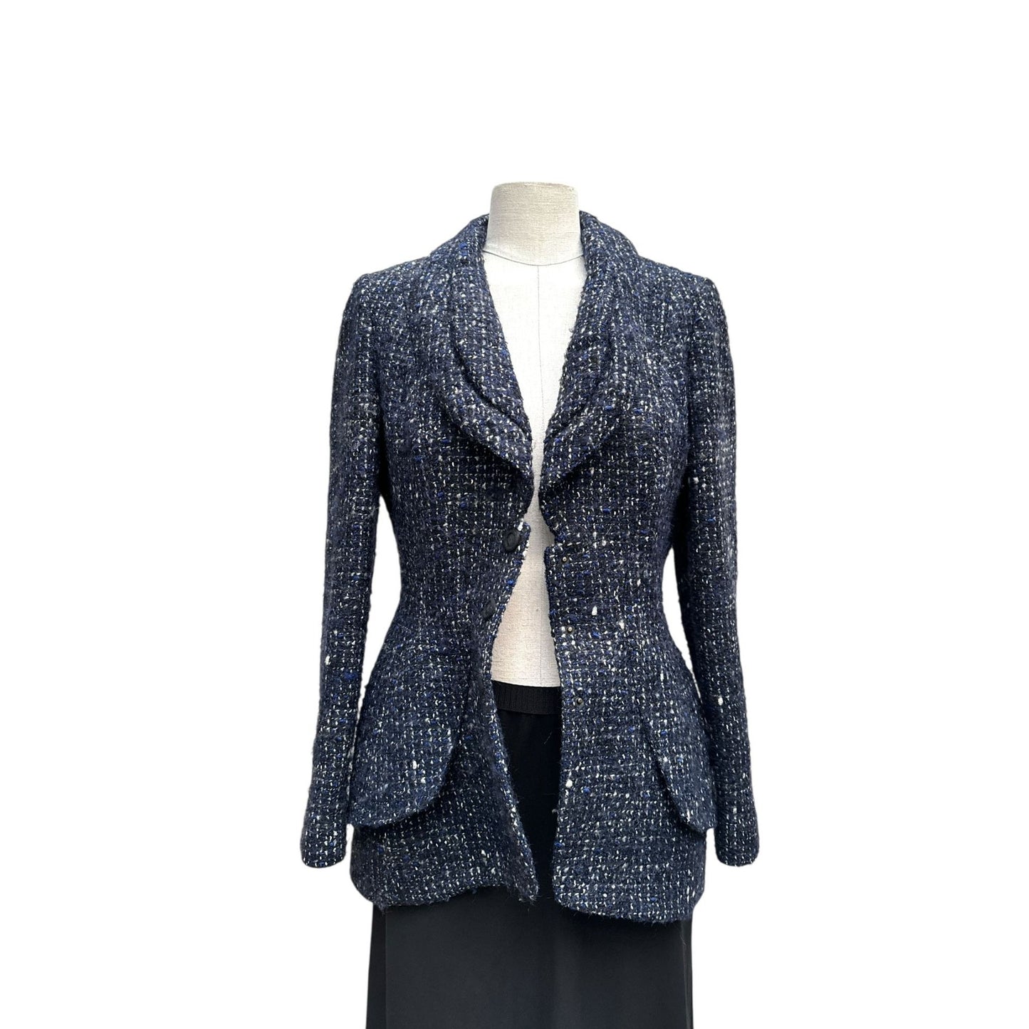1990s Navy Bouclé Blazer Jacket