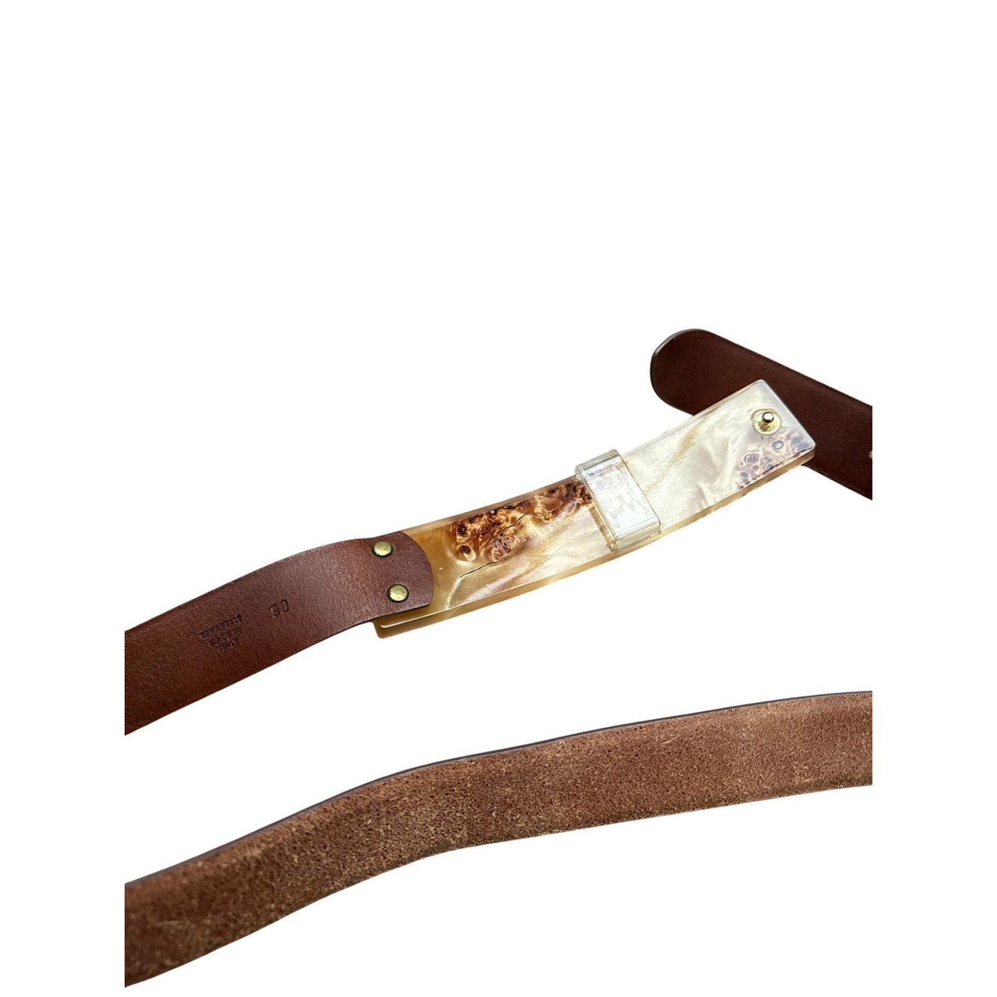 Vintage Belt Vintage Brown Suede Leather with Marbled Resin Buckle