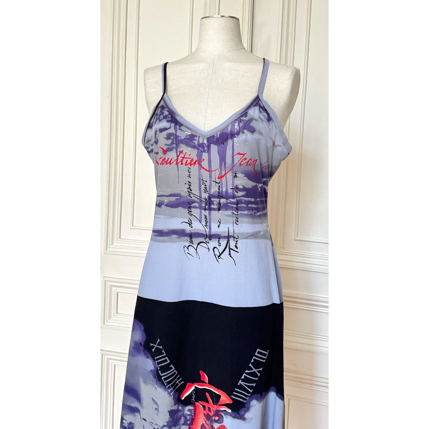 Vintage Blue Printed Mesh Slip Dress 