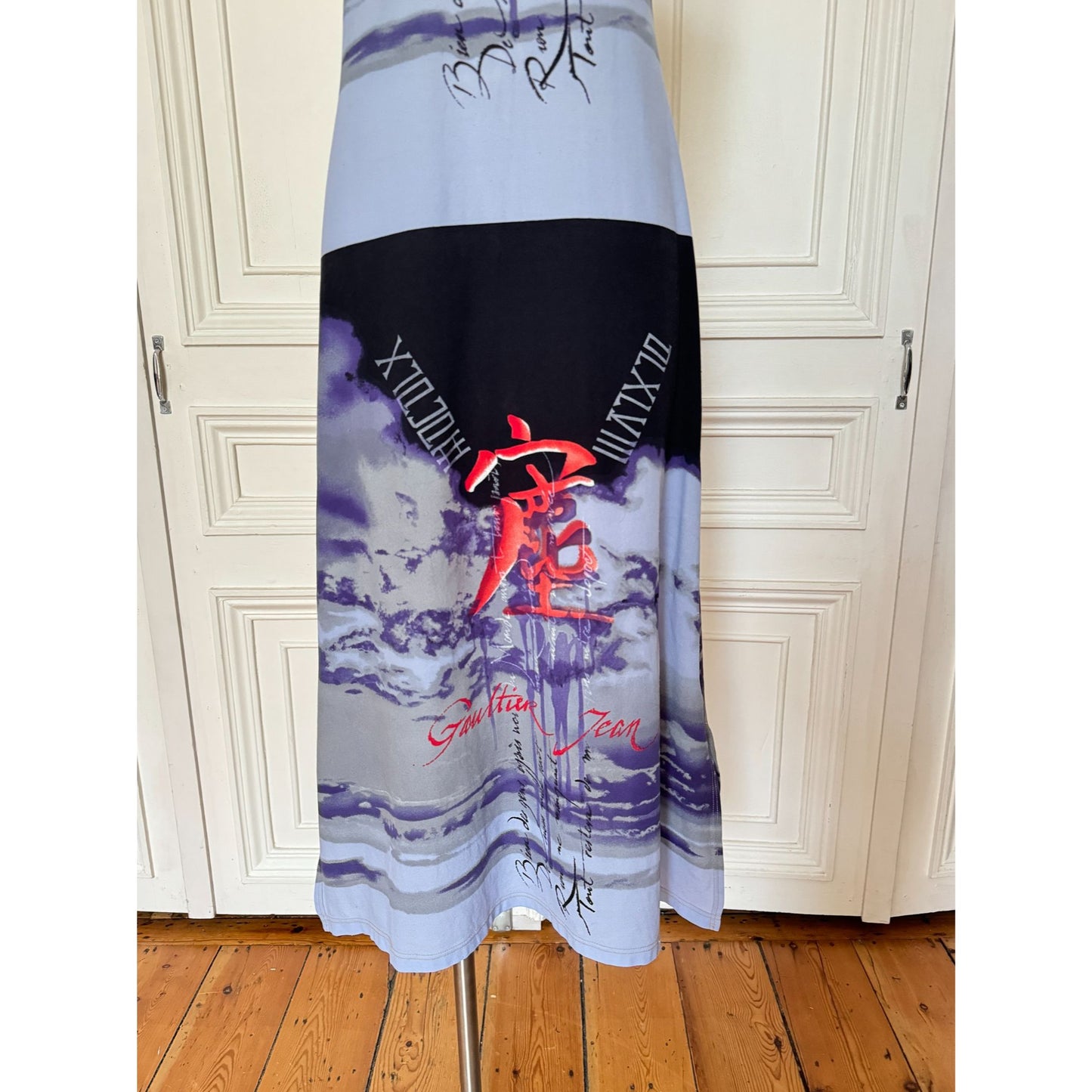 Vintage Blue Printed Mesh Slip Dress 