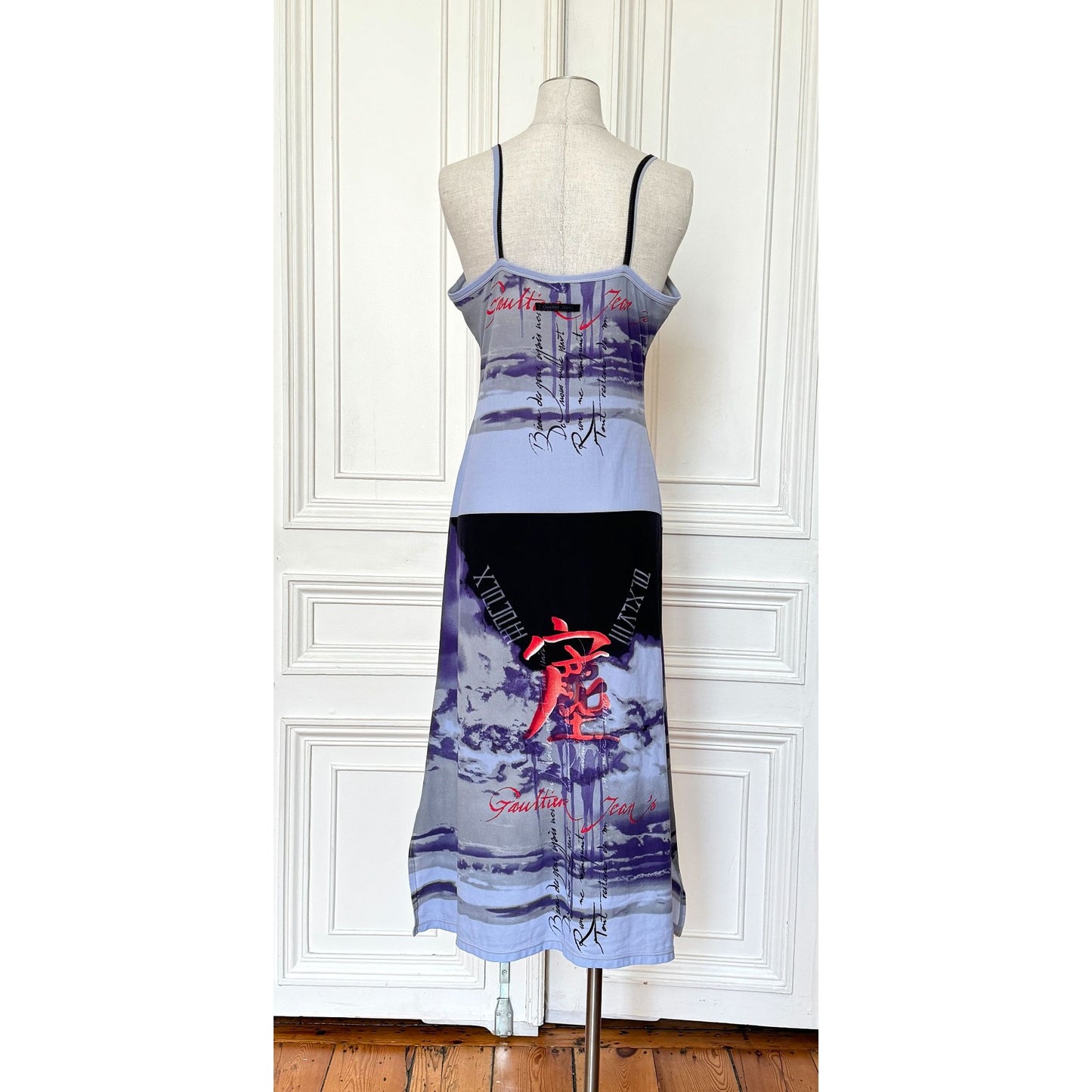 Vintage Blue Printed Mesh Slip Dress 