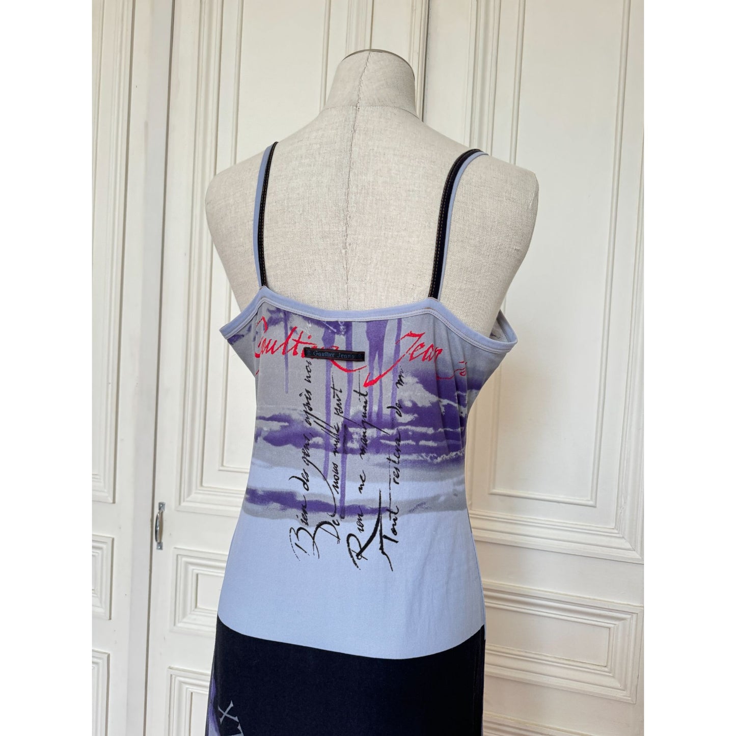 Vintage Blue Printed Mesh Slip Dress 