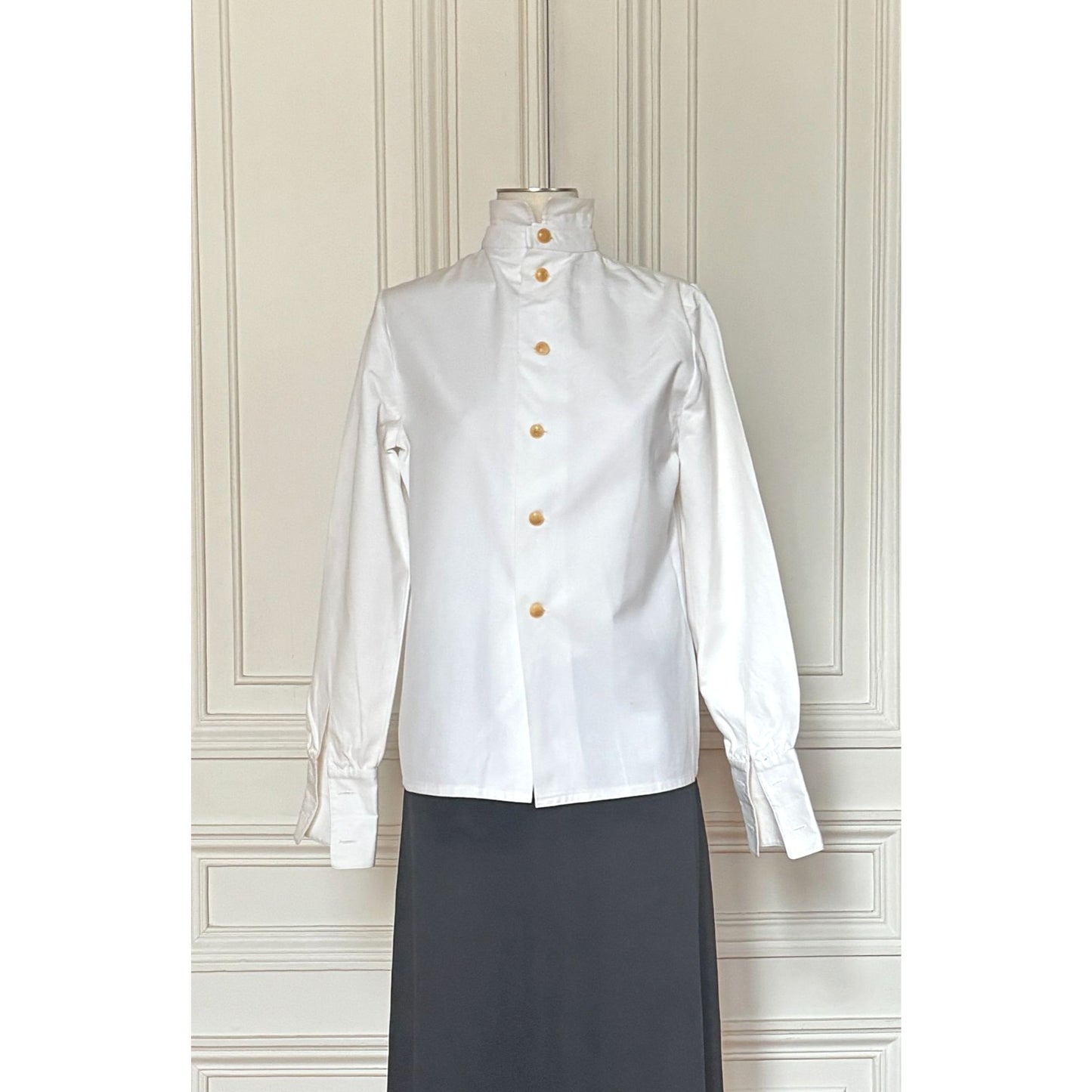 1970s White Cotton High-Collar Shirt