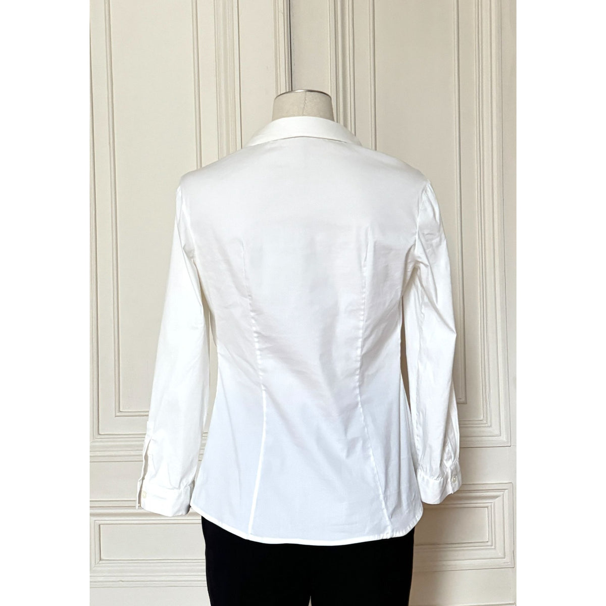 White Ruched Stretch Cotton Button-Down Shirt