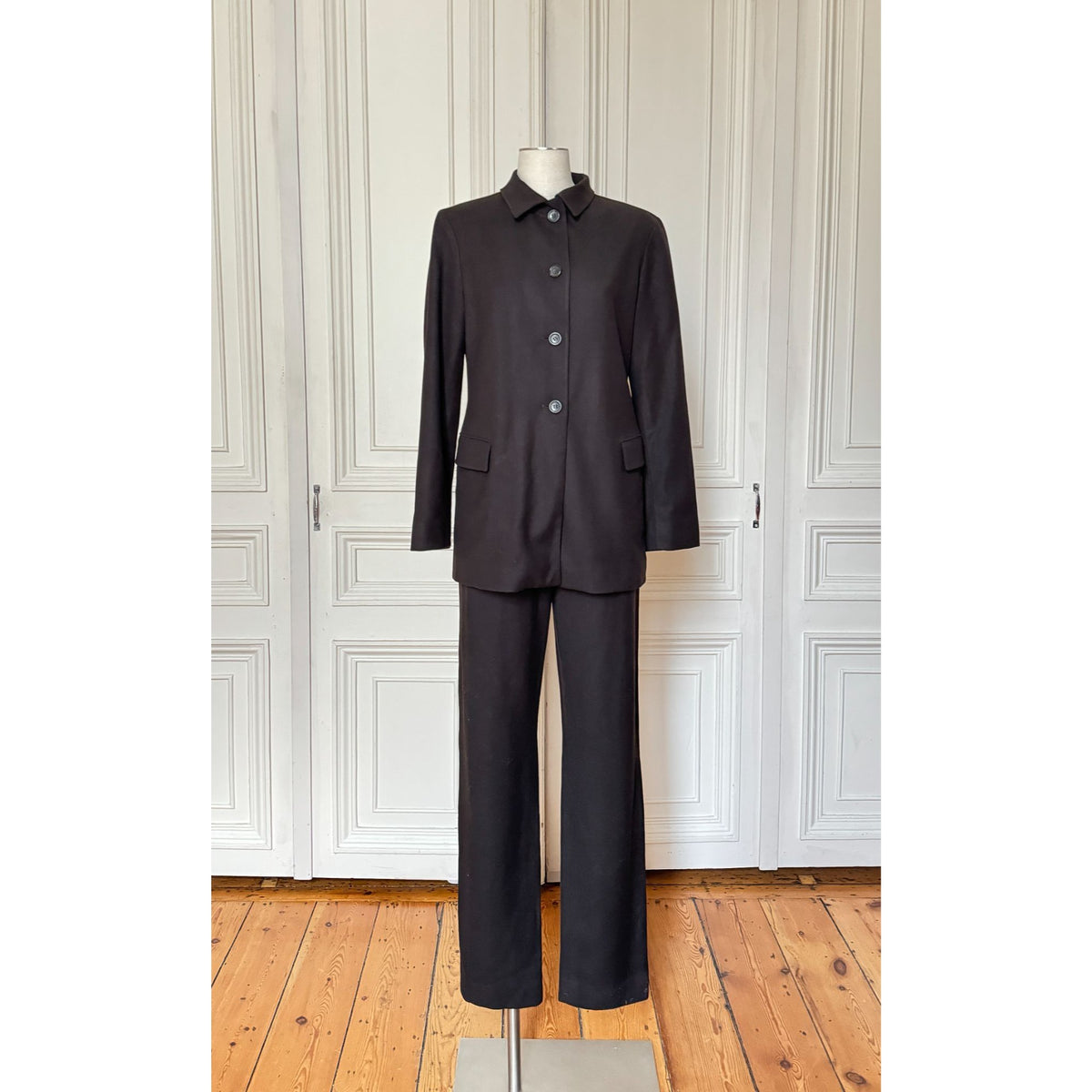 Early 1990s Dark Chocolate Wool-Cashmere Trouser Suit