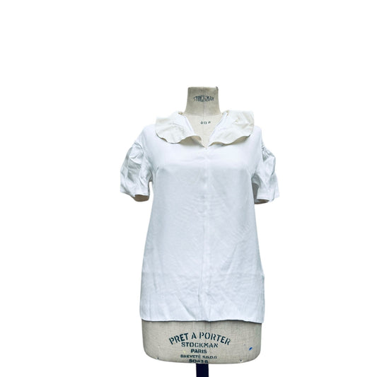 White viscose shirt with ruffled collar
