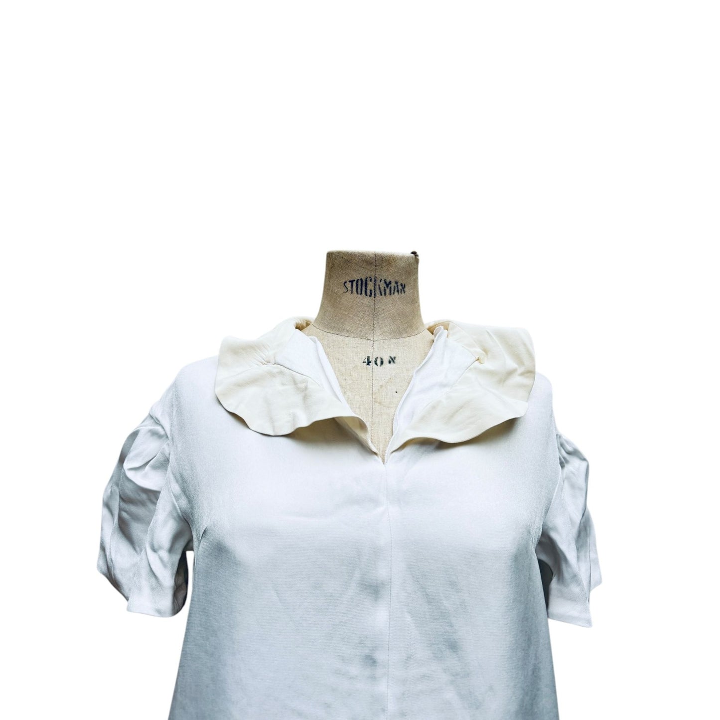 White viscose shirt with ruffled collar
