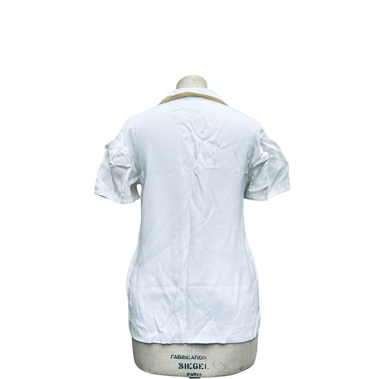 White viscose shirt with ruffled collar