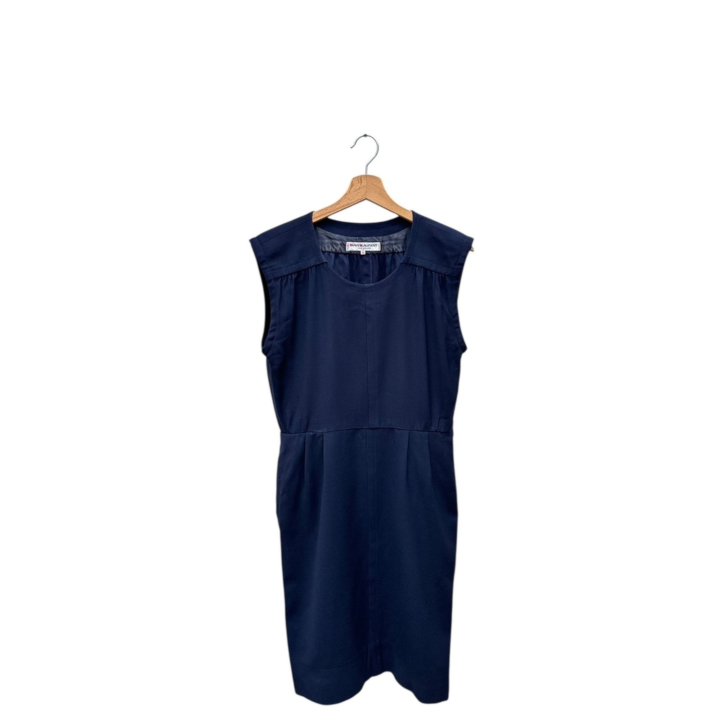 1970s Sleeveless Navy Wool Dress