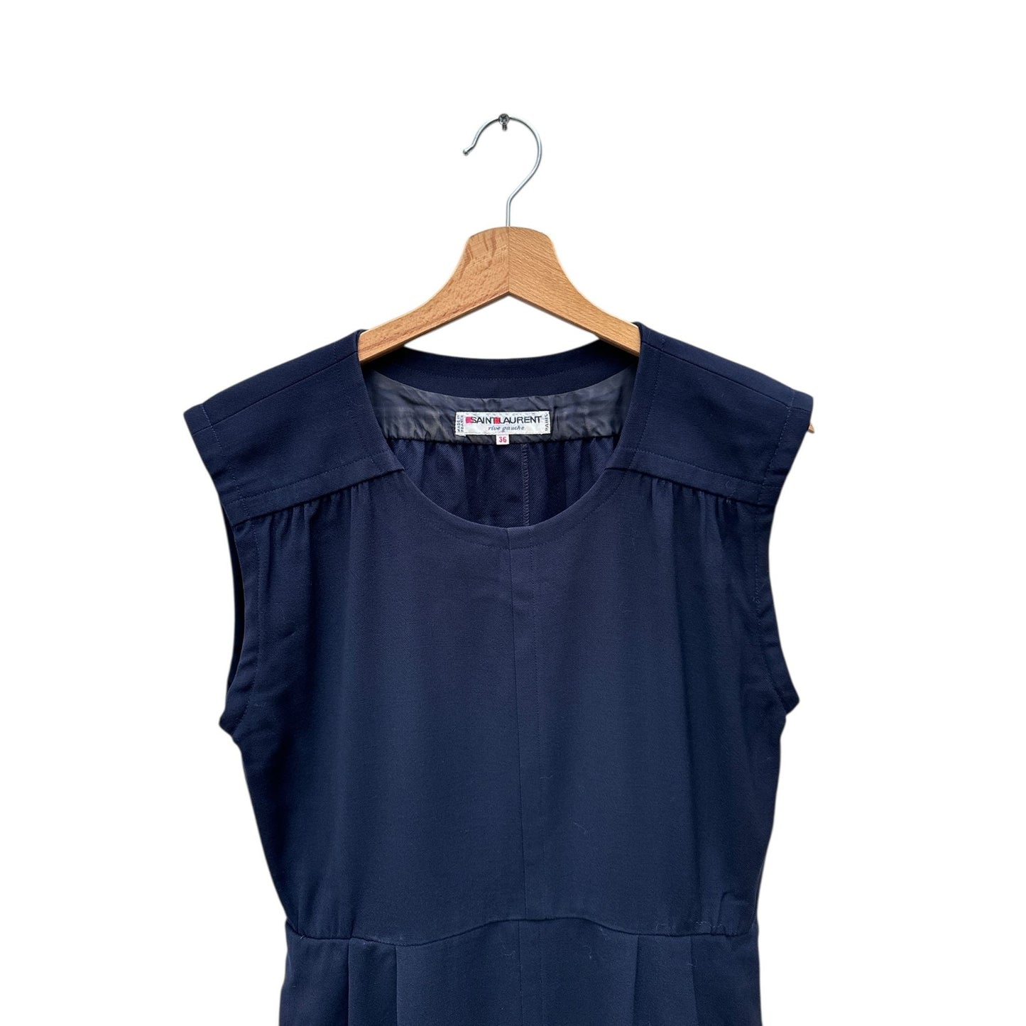 1970s Sleeveless Navy Wool Dress