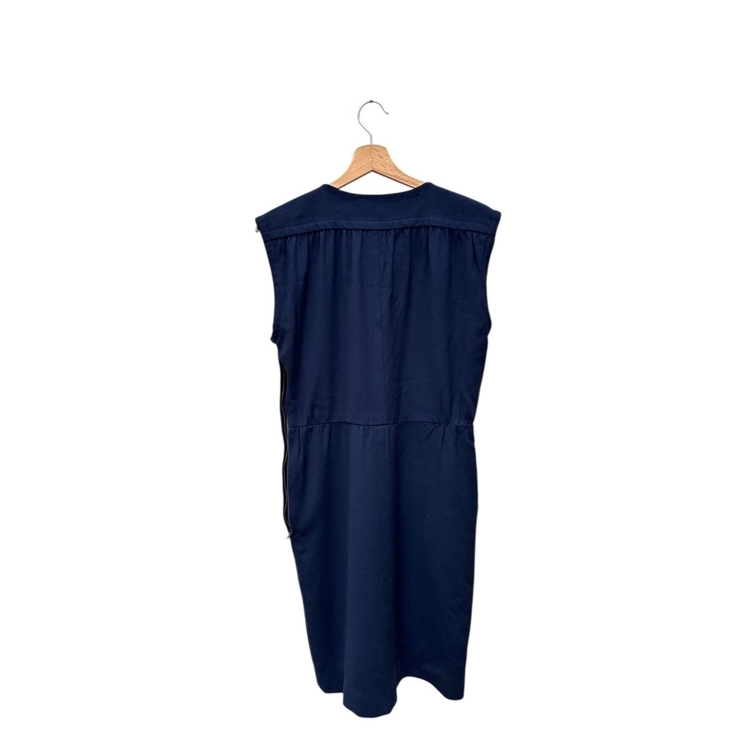 1970s Sleeveless Navy Wool Dress