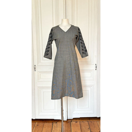 FW 1996 Grey Wool Open Back Embroidered Dress