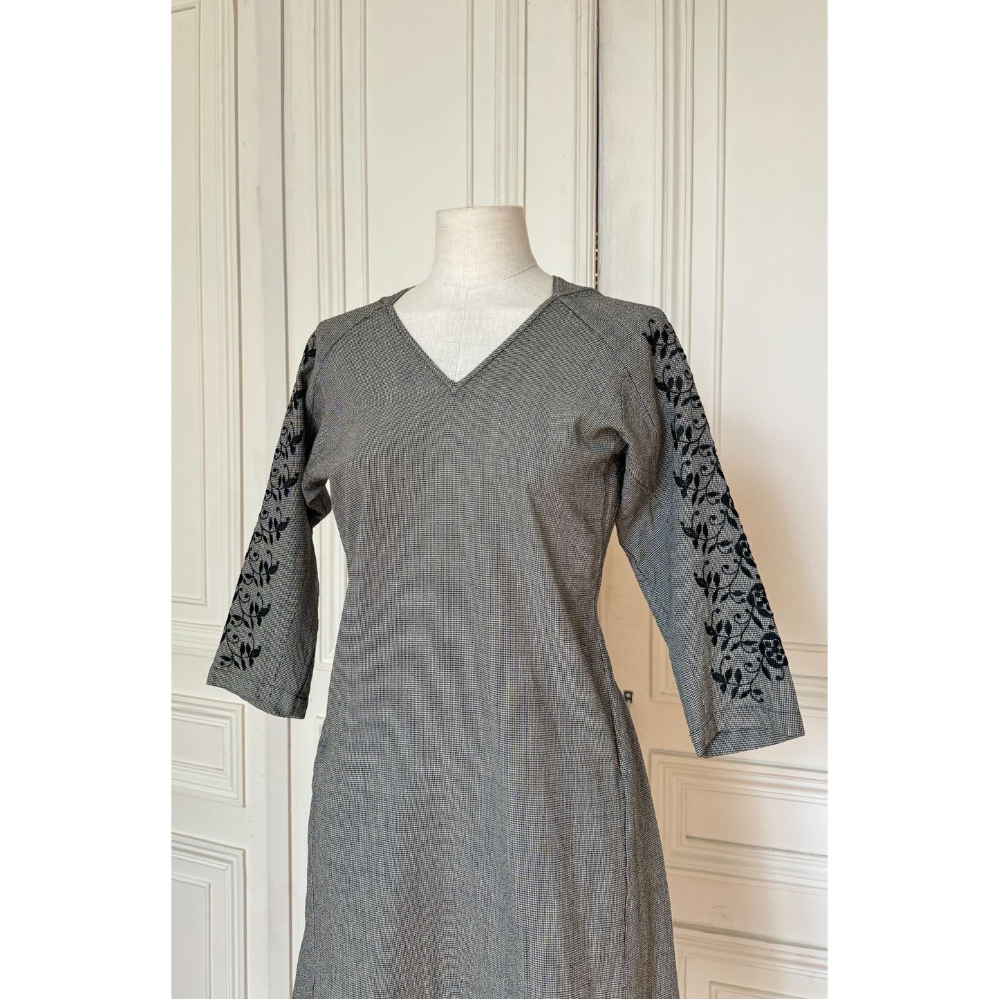 FW 1996 Grey Wool Open Back Embroidered Dress