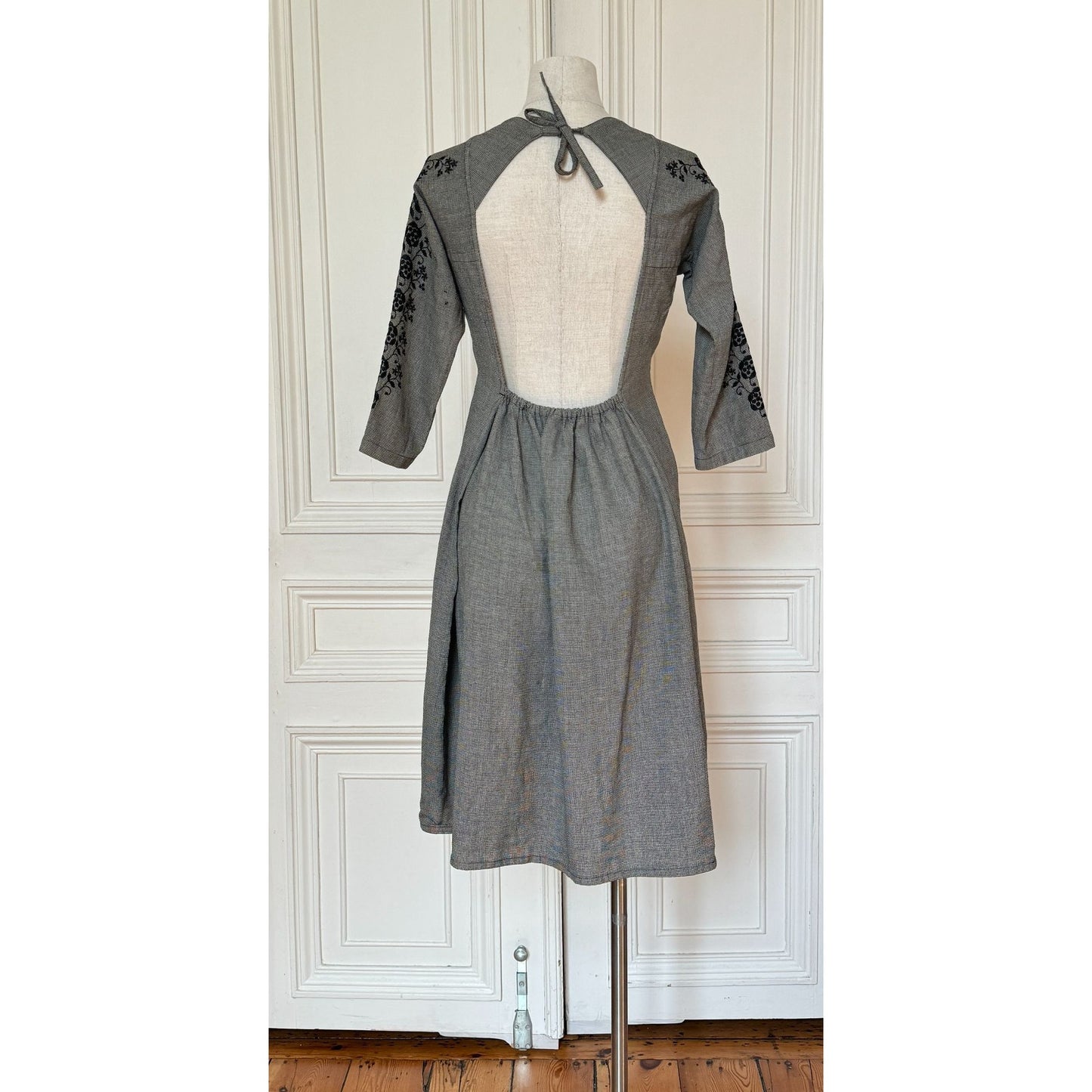 FW 1996 Grey Wool Open Back Embroidered Dress