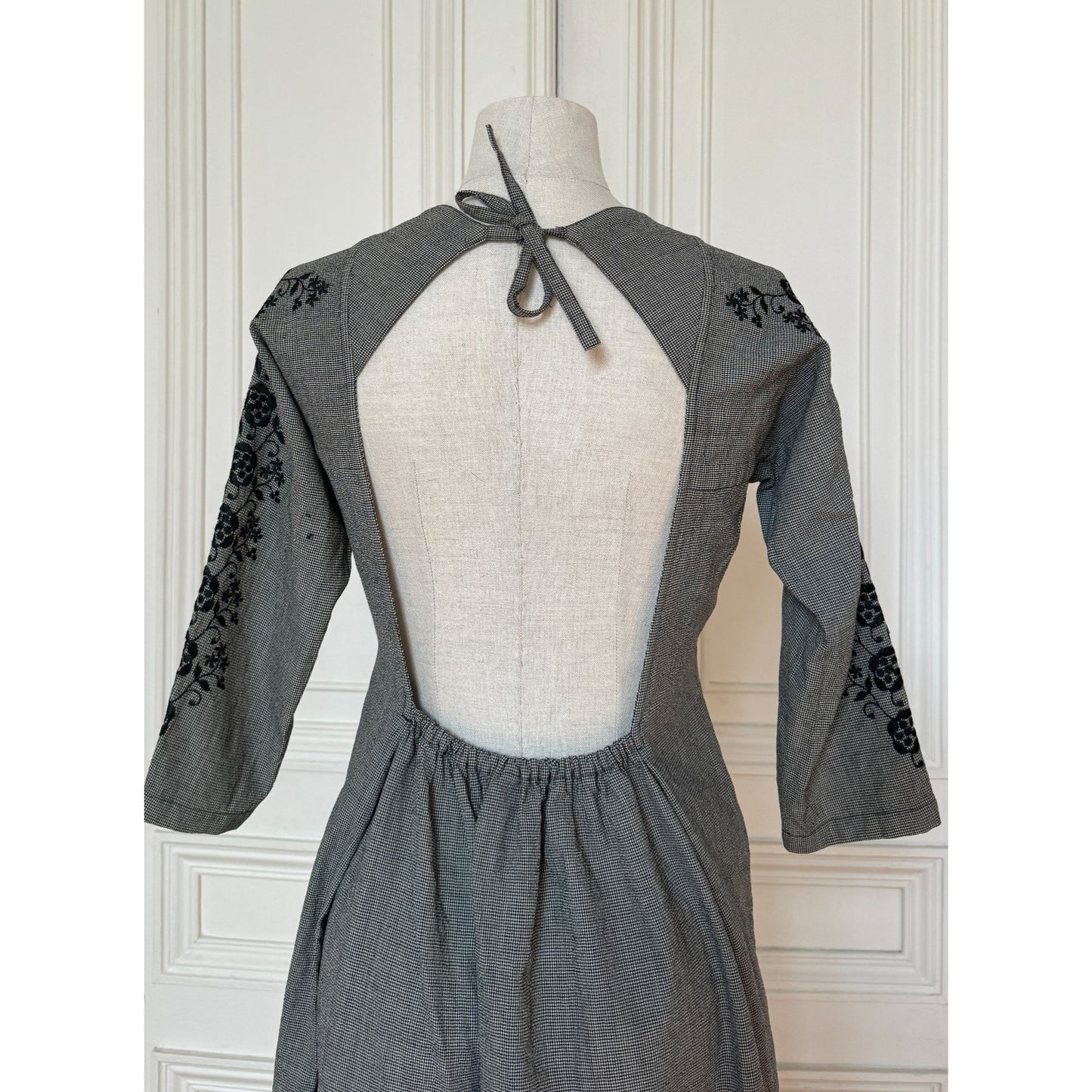 FW 1996 Grey Wool Open Back Embroidered Dress