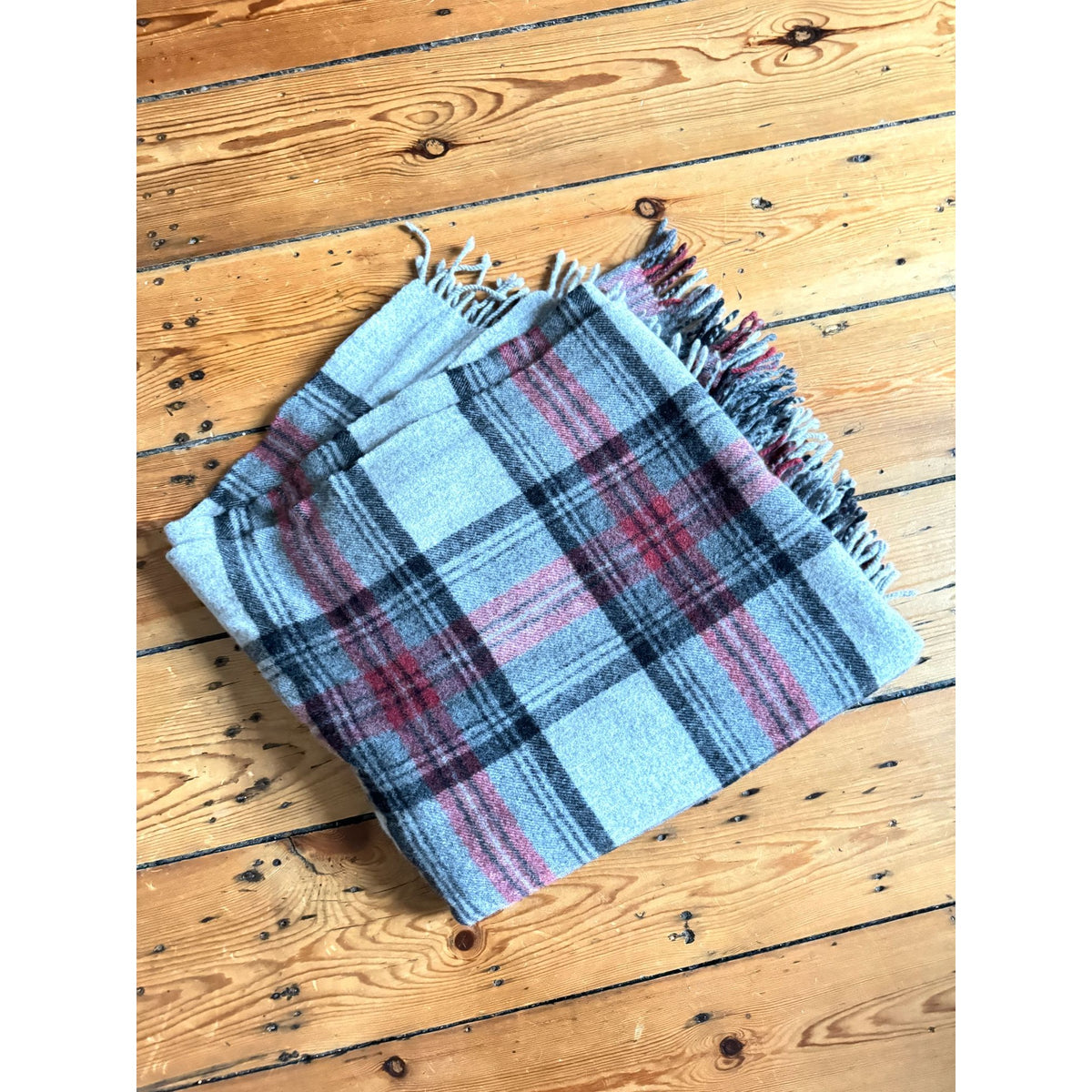 Pierre Frey Grey Tartan Wool Plaid Throw
