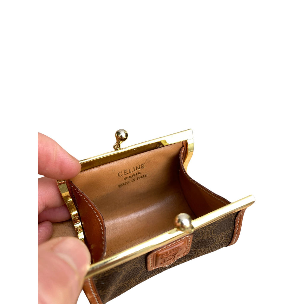 Brown leather coin purse bag