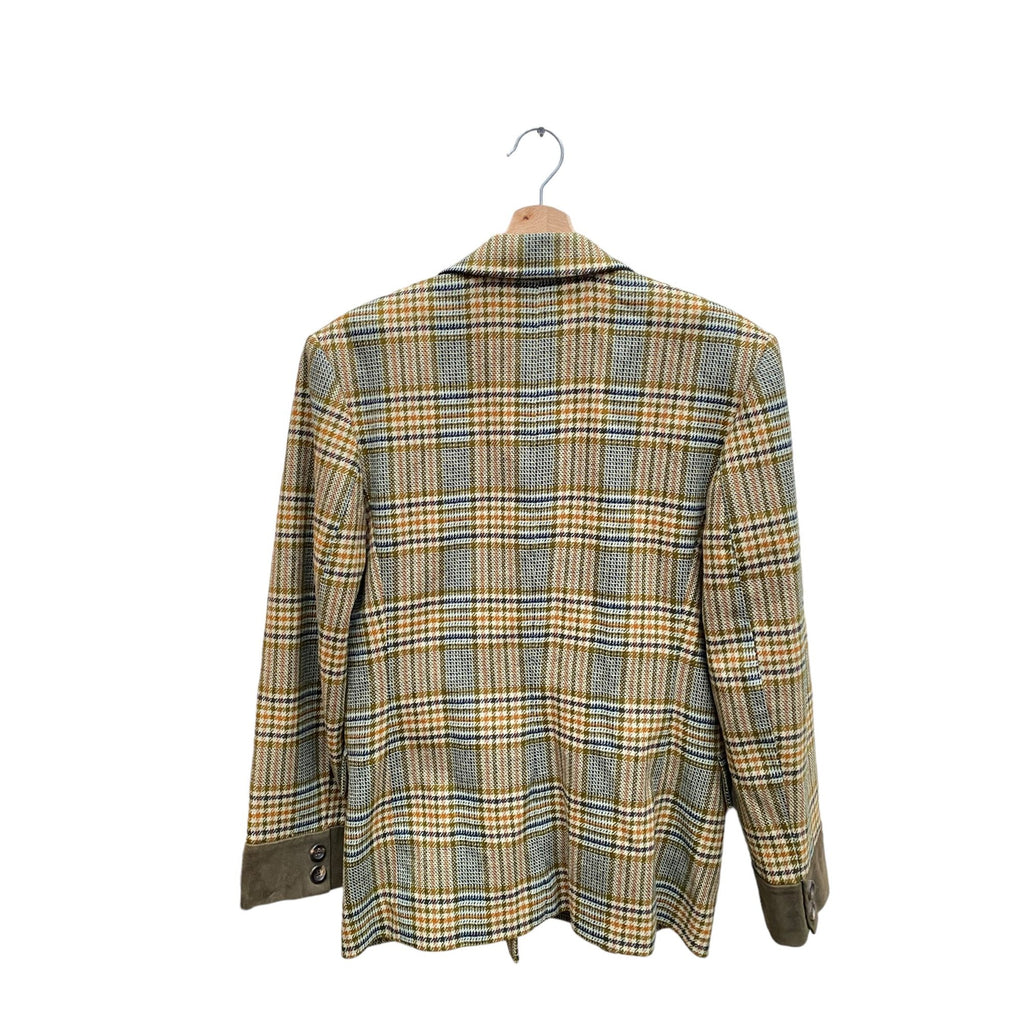 Brown Beige Checkered Plaid Blazer Jacket  Wool Cashmere Unisex