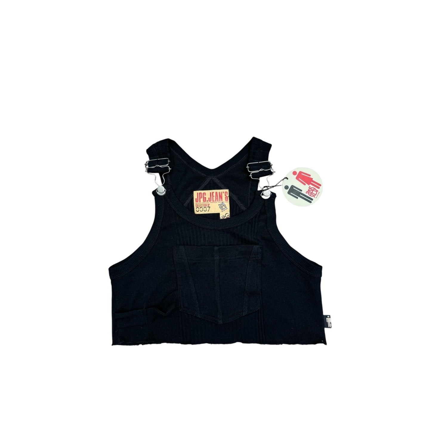 JPG Vintage Black Ribbed Knit Dungaree Crop Top