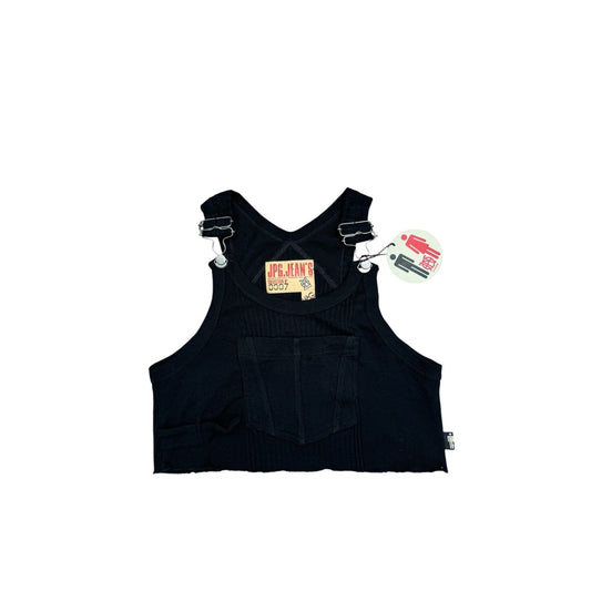 JPG Vintage Black Ribbed Knit Dungaree Crop Top