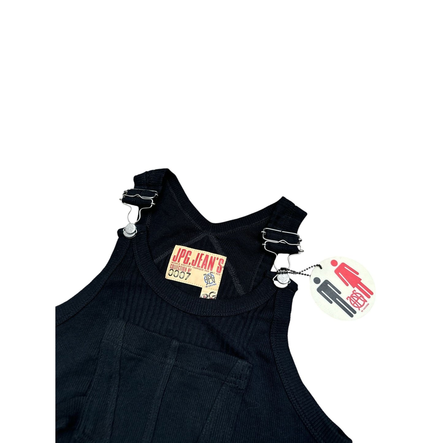 JPG Vintage Black Ribbed Knit Dungaree Crop Top