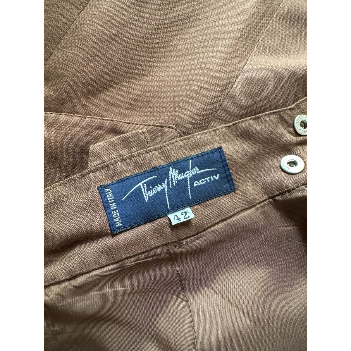 1990s Brown Linen-Blend Lace-Up Pocket Midi Skirt
