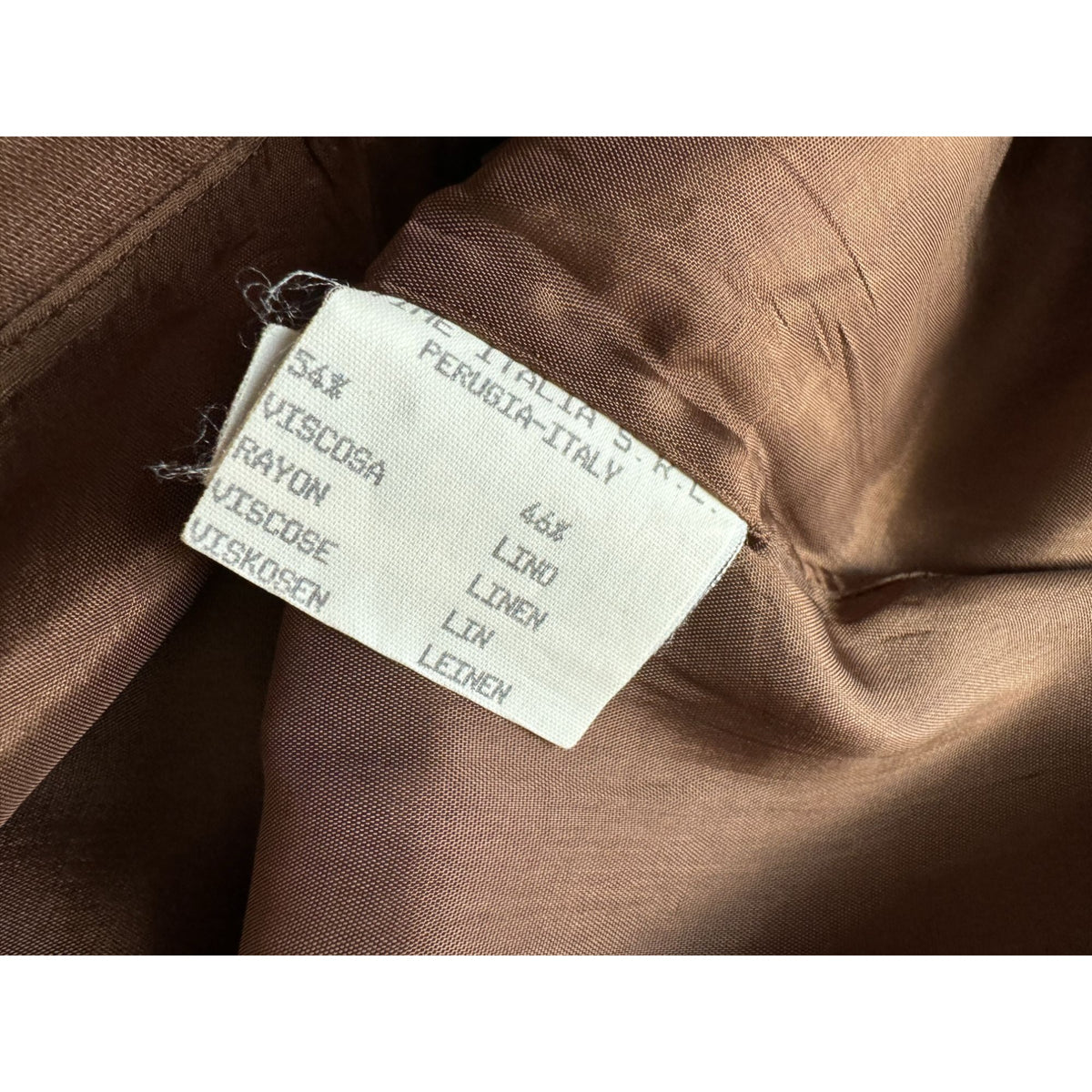 1990s Brown Linen-Blend Lace-Up Pocket Midi Skirt