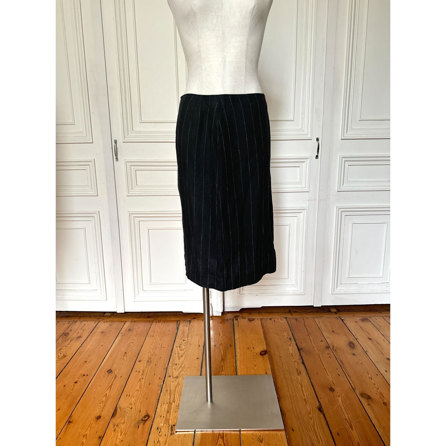 Navy Striped Linen Skirt