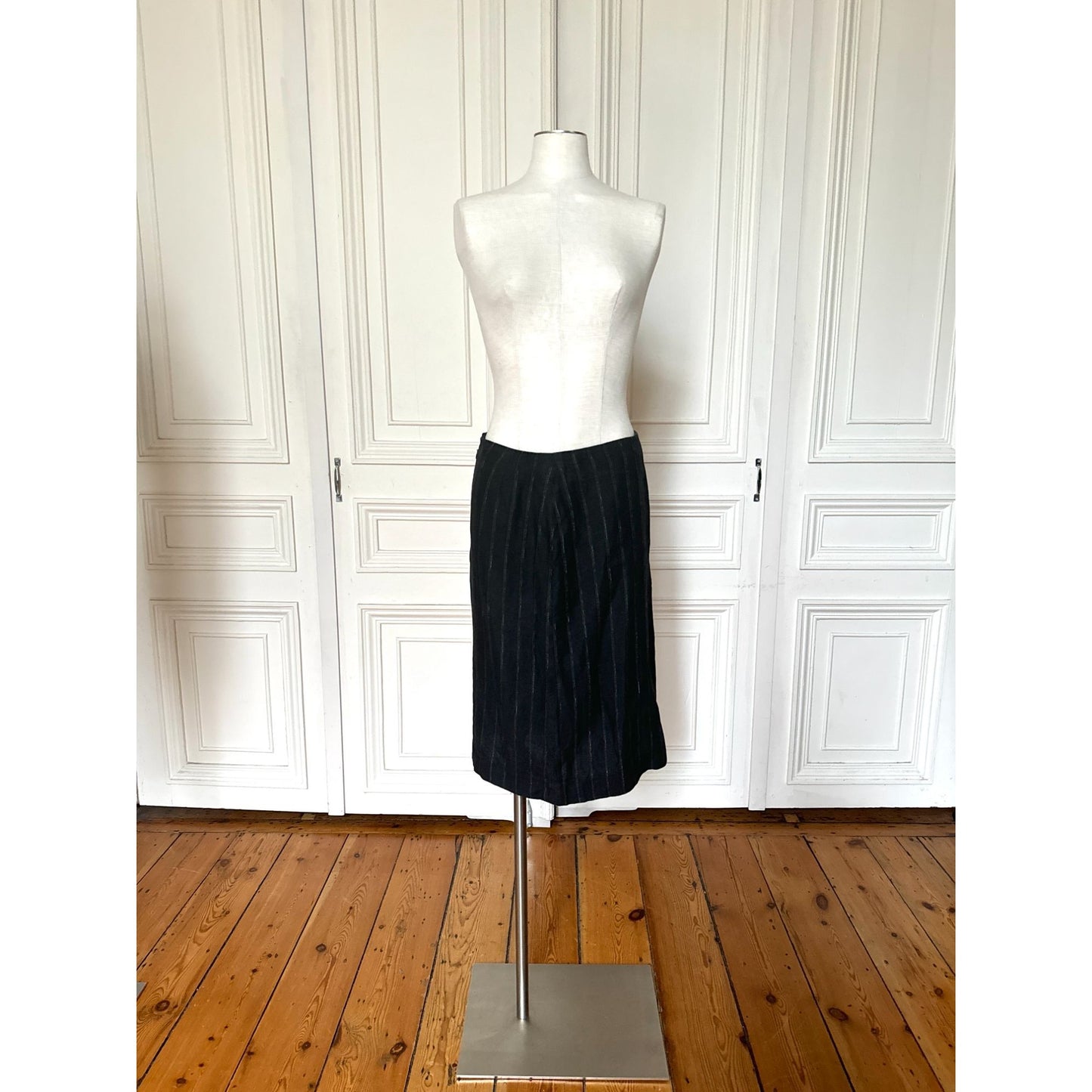 Navy Striped Linen Skirt