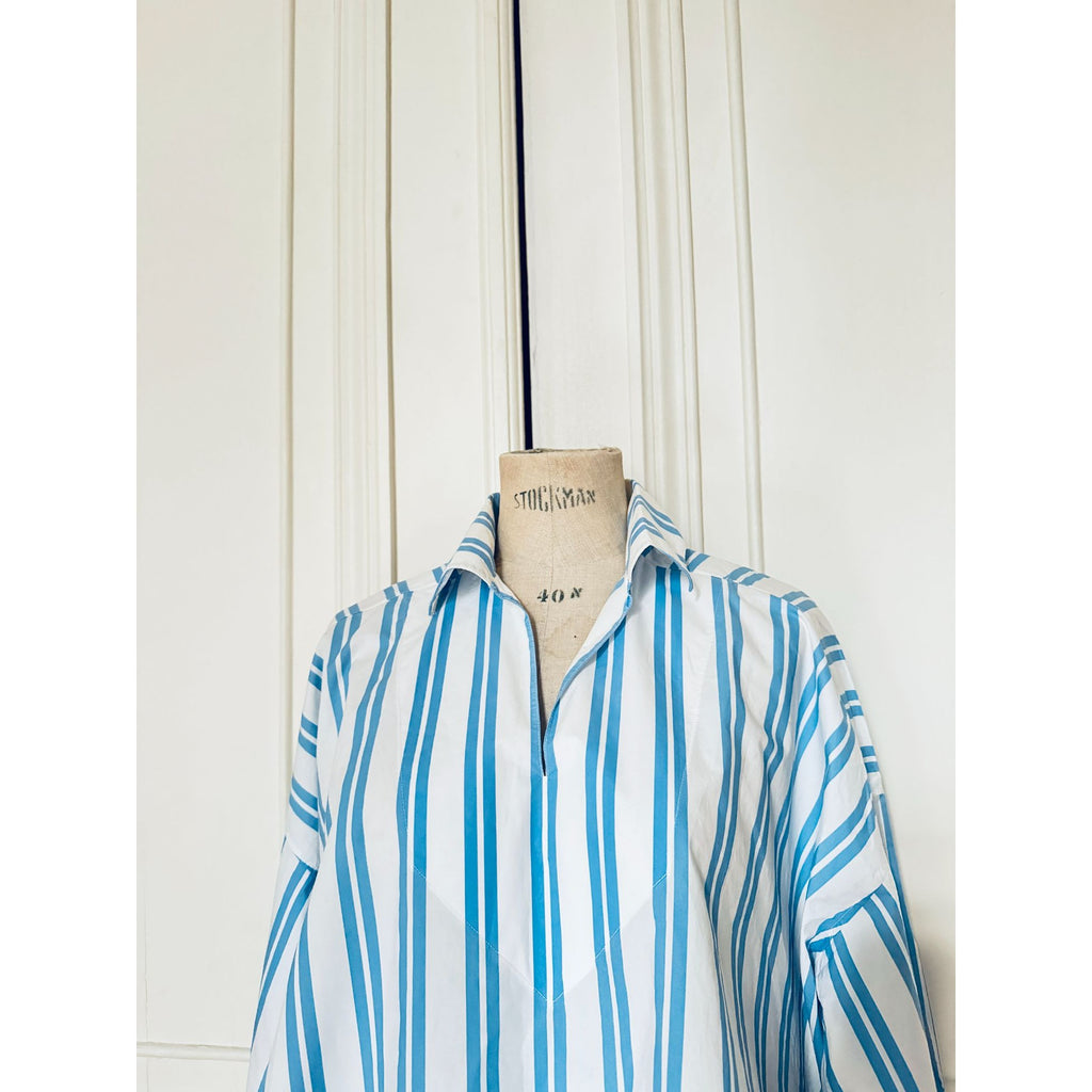 Balenciaga by Demna Oversized White Blue Striped Short Sleeves Shirt Size 36 / S