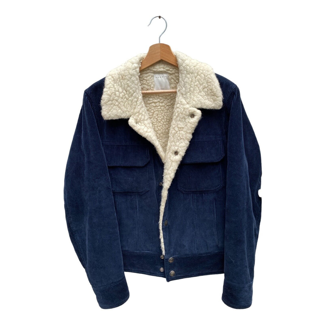 Sandro Dark Navy Corduroy Real Shearling