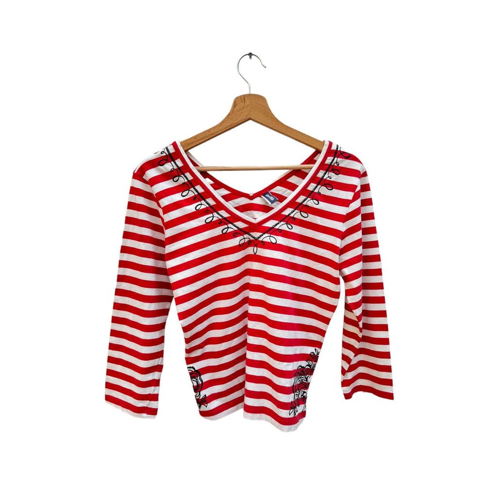 White Red Striped V Neck