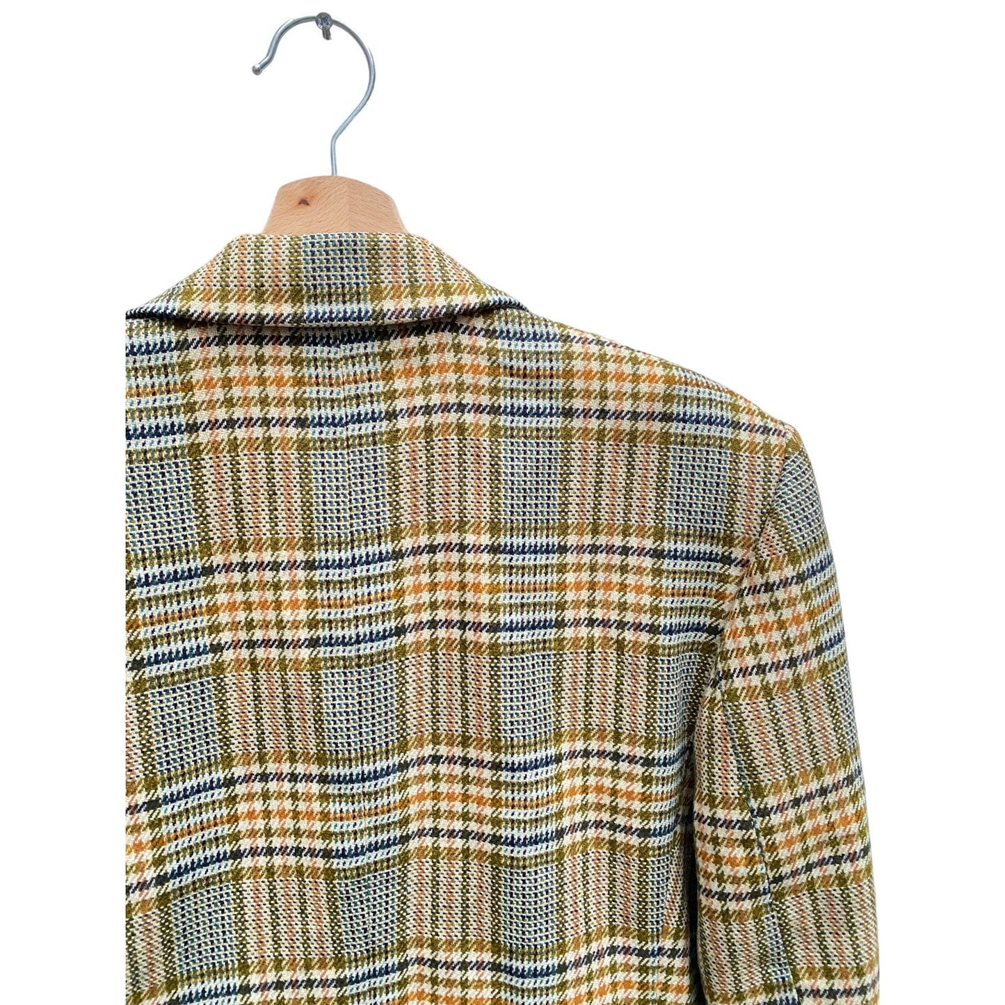 Brown Beige Checkered Plaid Blazer Jacket  Wool Cashmere Unisex